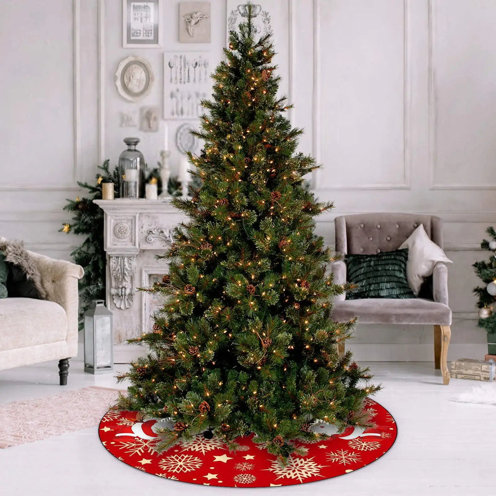 Christmas Tree Skirt Red Xmas Tree Ornaments For Soft Plush Christmas Tree Mat With Snowy Pattern For Decorations Holiday Party
