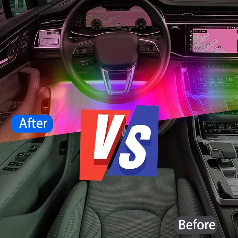 LED Car Music Light Strip 48LEDs USB Smart Bluetooth APP Control Waterproof Multi-color RGB Car Interior Atmosphere Light Strip