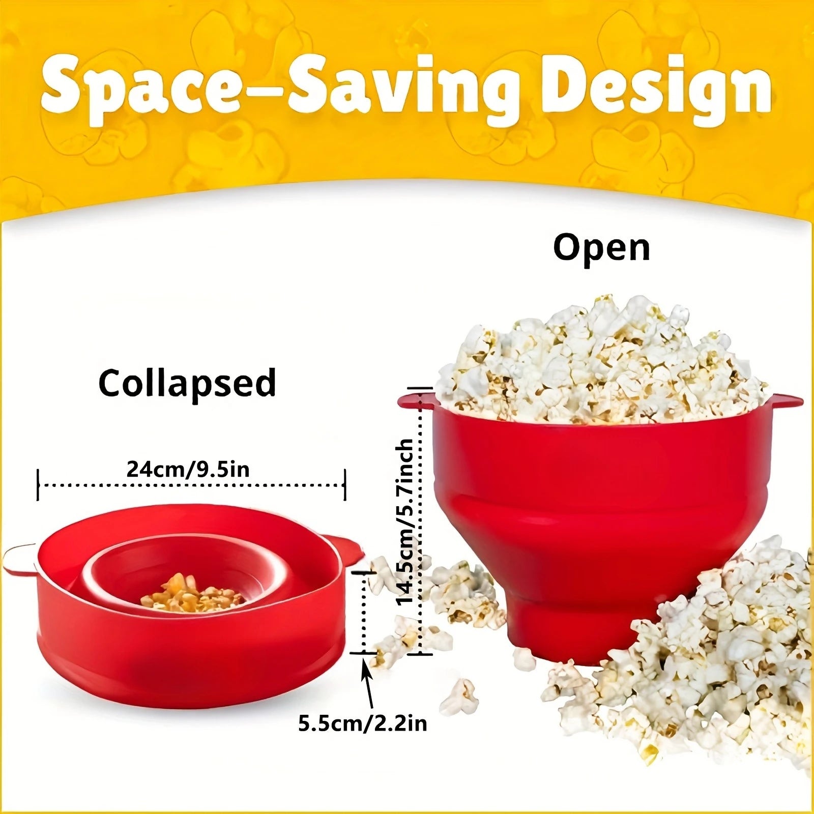 1pc Microwave Popcorn Maker-3L Large Capacity,Foldable Silicone Bowl,BPA-Free & Dishwasher Safe, Perfect for Family Movie Nights