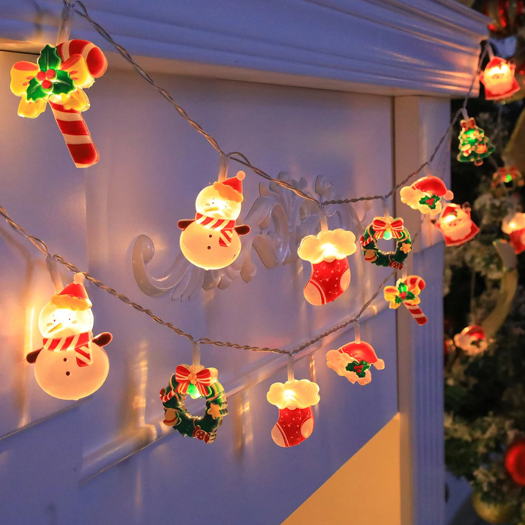 LED Christmas String Lights，with Santa/Snowman/Candy Cane/Christmas Stocking/Snowflake Designs, for Christmas Party/Indoor/Tree