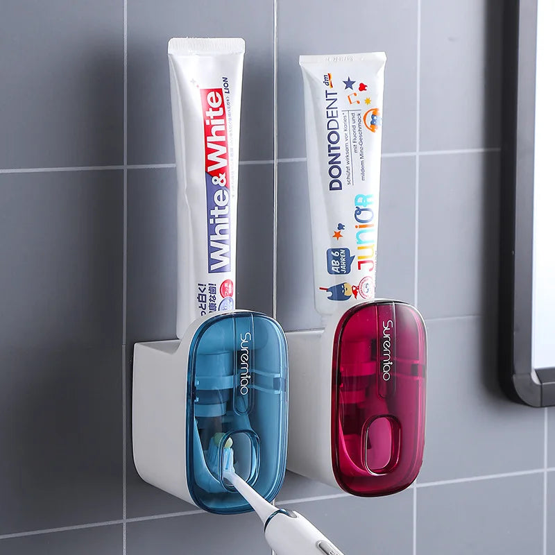 Wall Mounted Toothbrush Holder With Automatic Toothpaste Dispenser Toothpaste Squeezer Simplify Morning