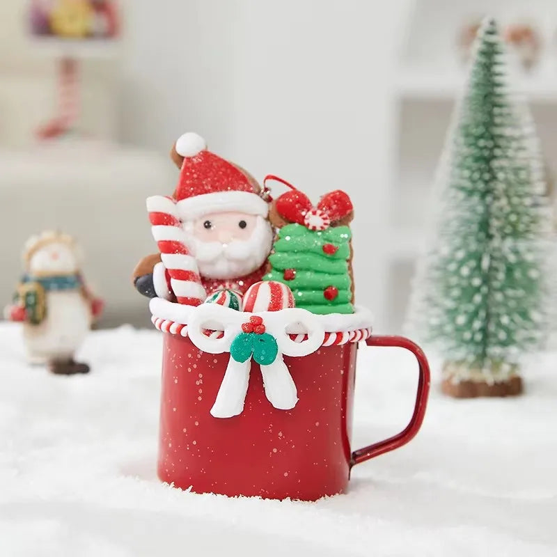 Christmas Coffee Mug Ornaments Enamel Mugs Holiday Coffee Cups Hangings Decoration Mug Of Hot Chocolate Ornaments Coffee Mug
