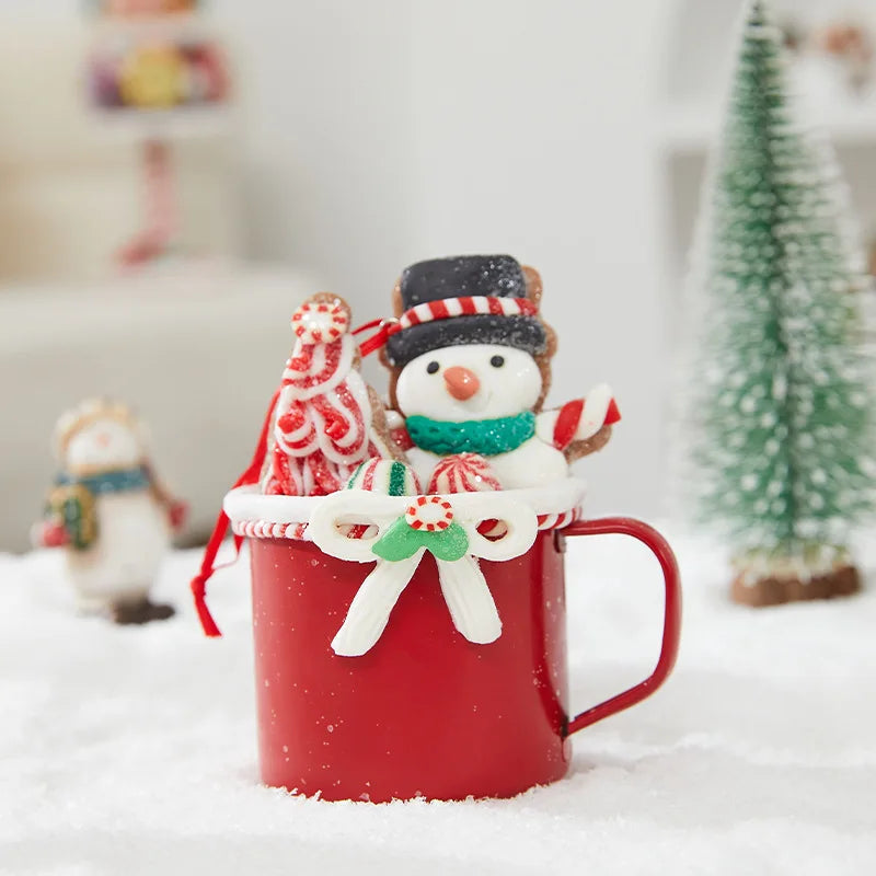 Christmas Coffee Mug Ornaments Enamel Mugs Holiday Coffee Cups Hangings Decoration Mug Of Hot Chocolate Ornaments Coffee Mug