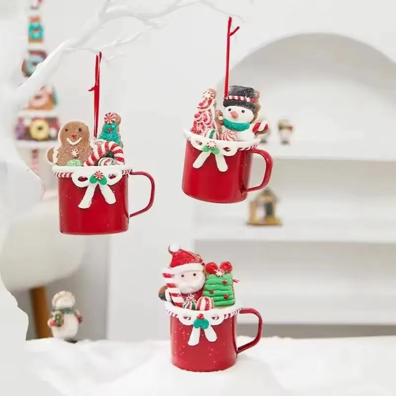 Christmas Coffee Mug Ornaments Enamel Mugs Holiday Coffee Cups Hangings Decoration Mug Of Hot Chocolate Ornaments Coffee Mug