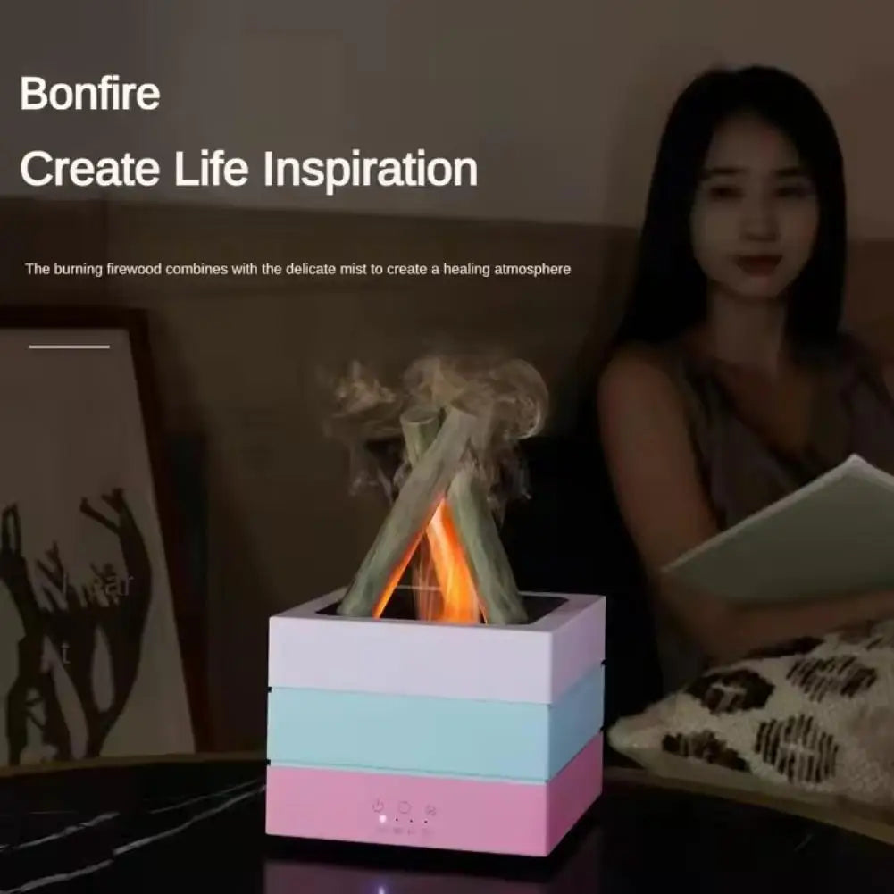 2025 Winter Bonfire Aroma Diffuser Home Flame Spray Ambient Light Large Capacity Wood Grain Humidifier (No Essential Oils)