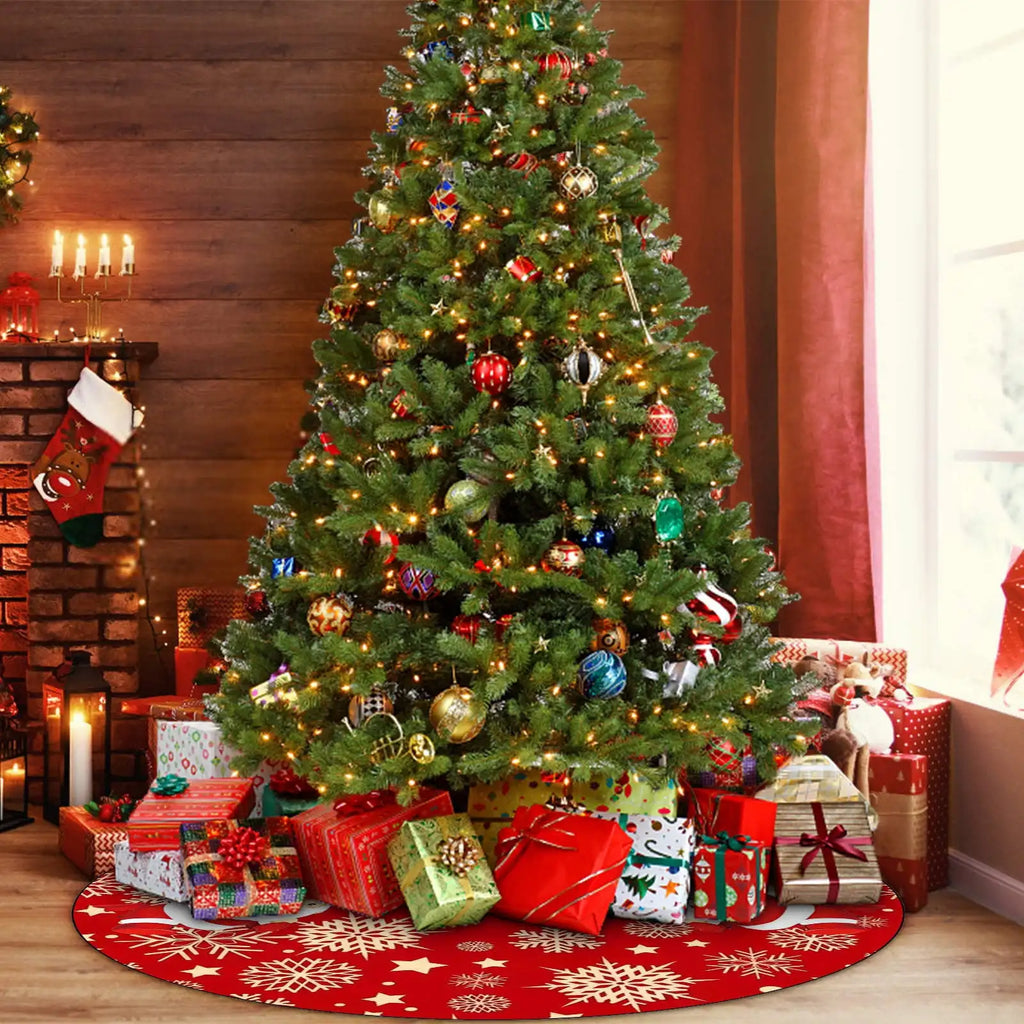 Christmas Tree Skirt Red Xmas Tree Ornaments For Soft Plush Christmas Tree Mat With Snowy Pattern For Decorations Holiday Party