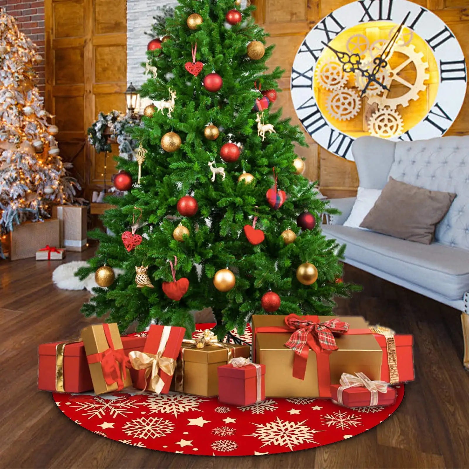 Christmas Tree Skirt Red Xmas Tree Ornaments For Soft Plush Christmas Tree Mat With Snowy Pattern For Decorations Holiday Party