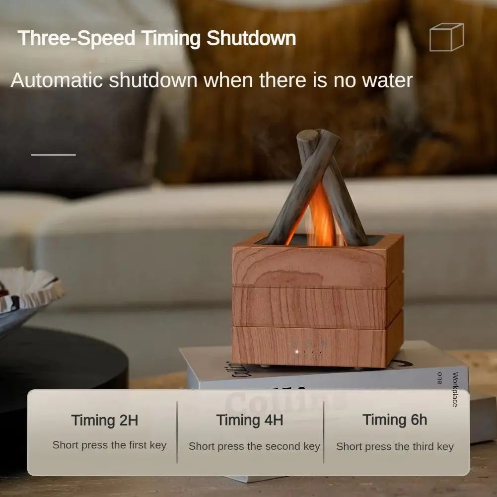 2025 Winter Bonfire Aroma Diffuser Home Flame Spray Ambient Light Large Capacity Wood Grain Humidifier (No Essential Oils)