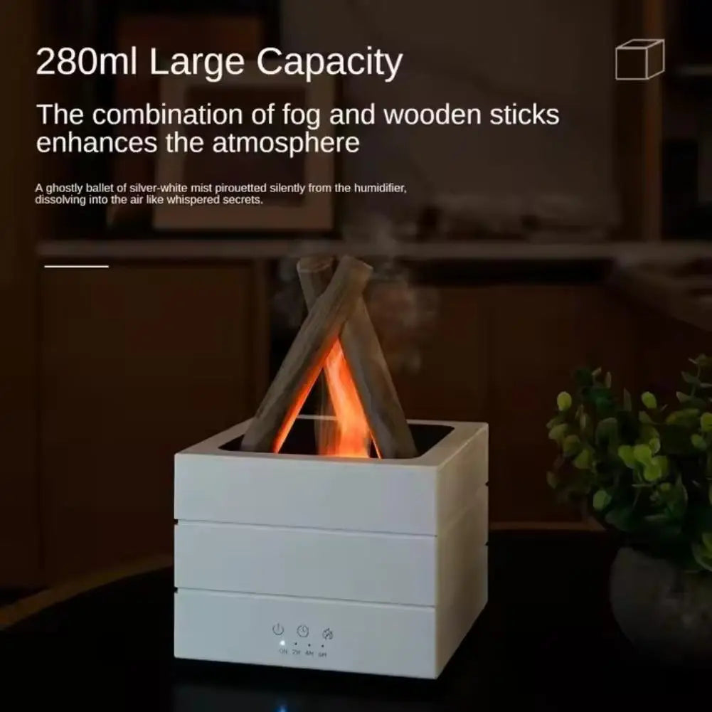 2025 Winter Bonfire Aroma Diffuser Home Flame Spray Ambient Light Large Capacity Wood Grain Humidifier (No Essential Oils)