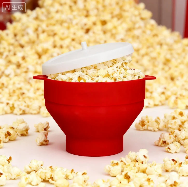 1pc Microwave Popcorn Maker-3L Large Capacity,Foldable Silicone Bowl,BPA-Free & Dishwasher Safe, Perfect for Family Movie Nights