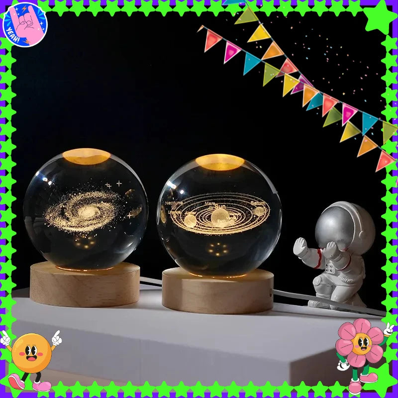 NEW Christmas Birthday Gifts6 Crystal Ball Planet Night Light Laser Solar System Globe Astronomy Festival GiftsDesktopDecoration