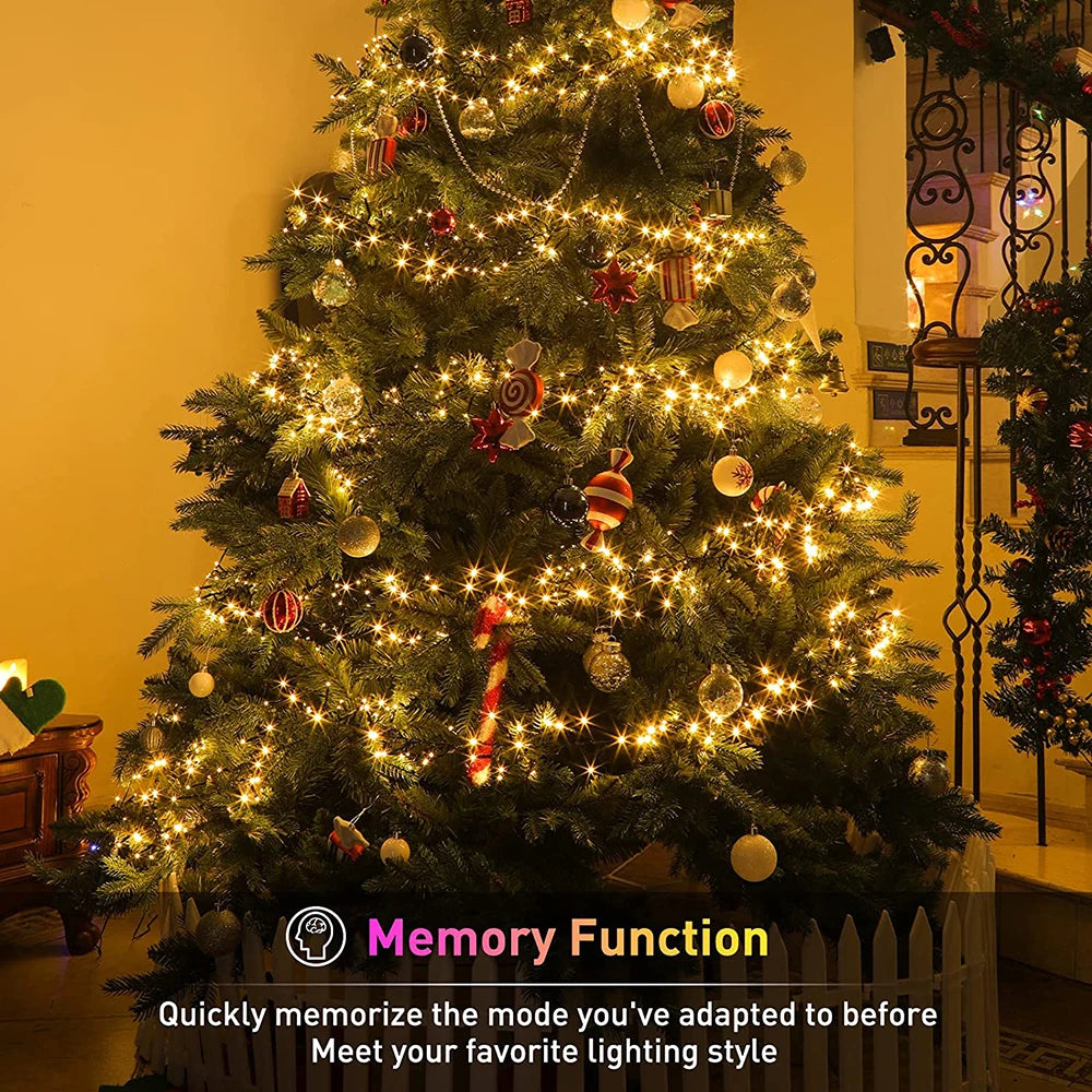 LED String Fairy Cluster Lights Green Wire Christmas Tree Lights Outdoor Garland New Year Street Home Party Wedding Decor Lamps