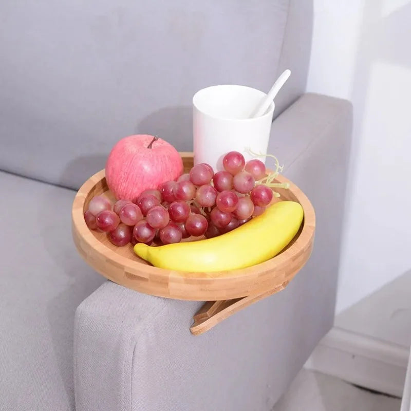 1pc Sofa Arm Tray Table with Phone Holder Sofa Armrest Clip-On Tray Wooden Couch Arm Tray for Remote Control Snacks Coffee Cups