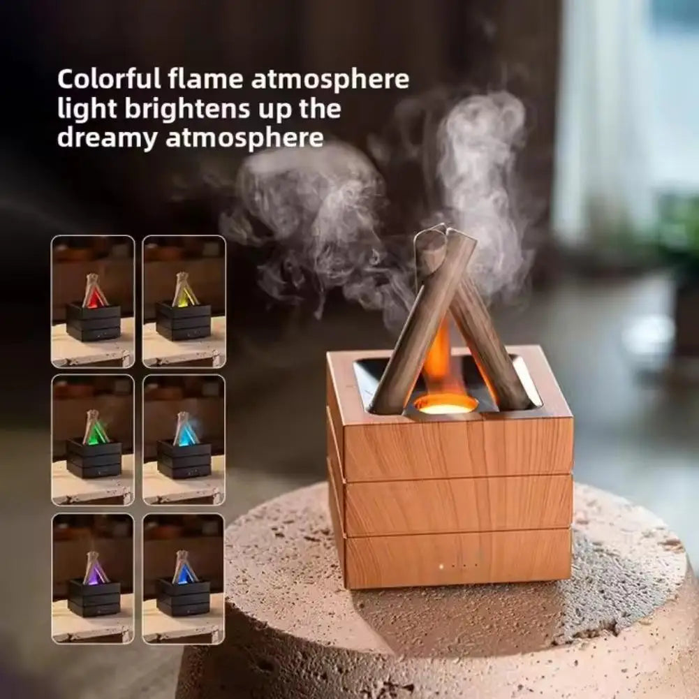 2025 Winter Bonfire Aroma Diffuser Home Flame Spray Ambient Light Large Capacity Wood Grain Humidifier (No Essential Oils)