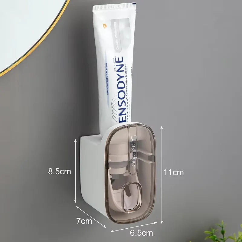 Wall Mounted Toothbrush Holder With Automatic Toothpaste Dispenser Toothpaste Squeezer Simplify Morning