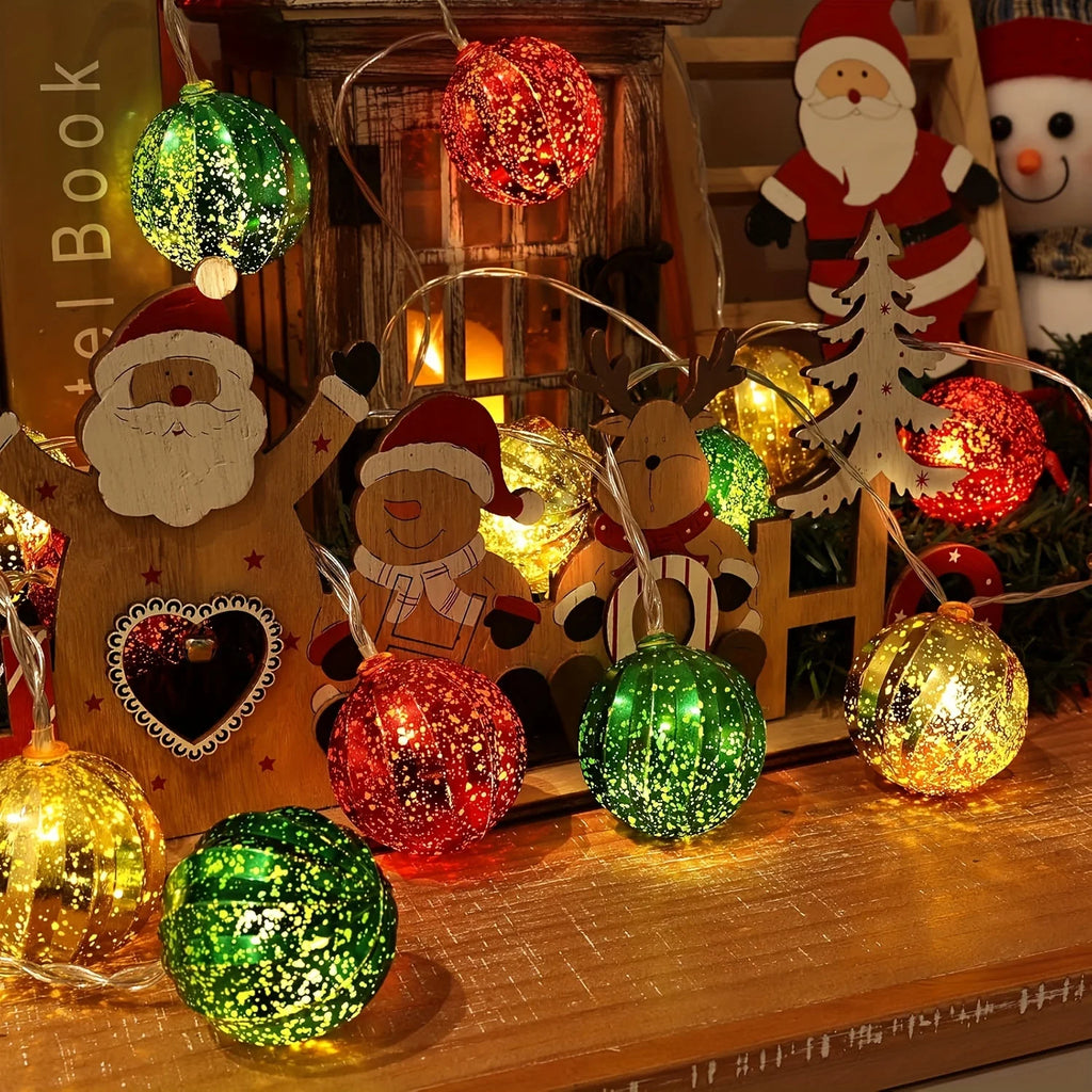 Vibrant Golden, Green & Red Christmas Ball String Lights - Festive LED Fairy Lights for Holiday Decor, Weddings, Parties