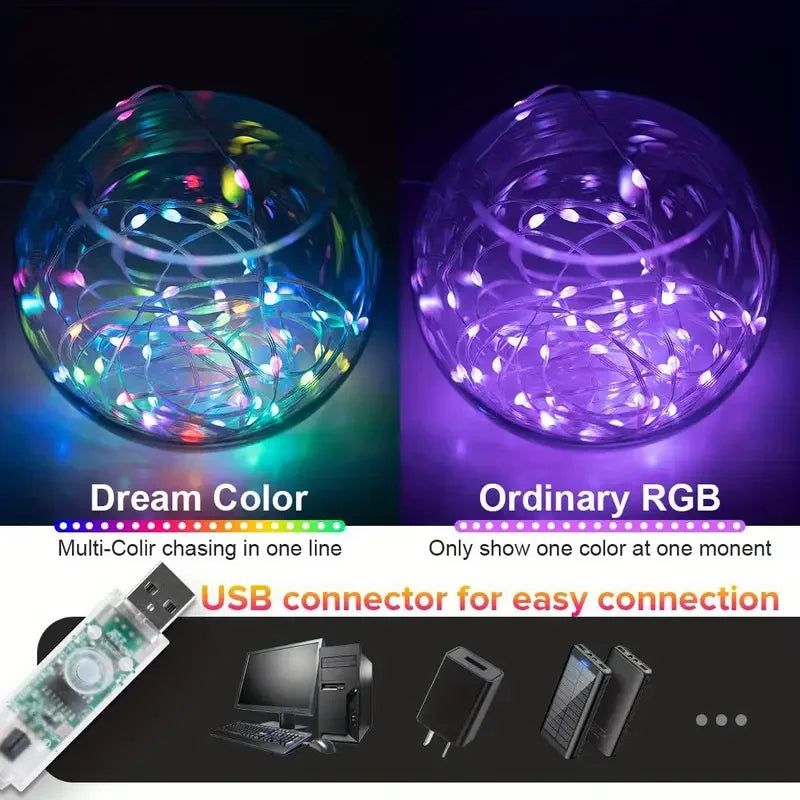 Christmas Lights LED String Light Bluetooth APP USB Smart Garland Fairy Festoon Home Bedroom Party Decor Remote Control RGBIC