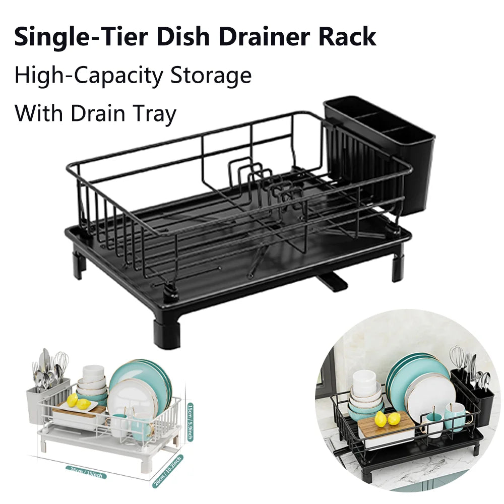 Multi-Functional Kitchen Organizer: Countertop & Cabinet Dish Rack + Utensil Drainer Storage with Stackable Design Storage Rack