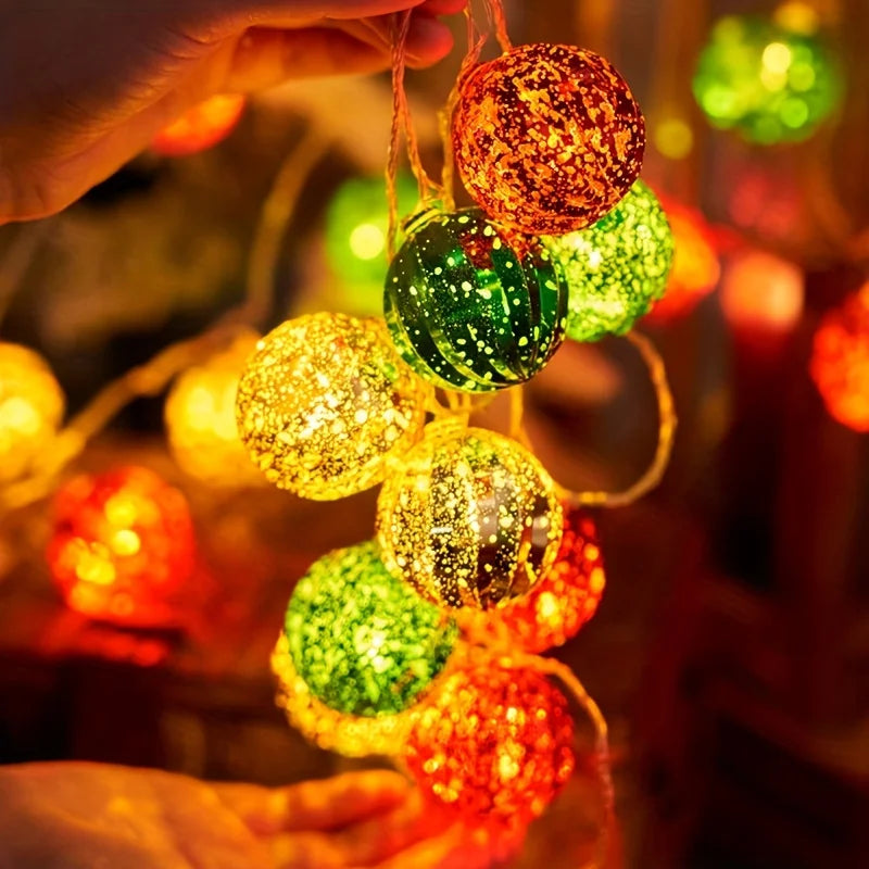 Vibrant Golden, Green & Red Christmas Ball String Lights - Festive LED Fairy Lights for Holiday Decor, Weddings, Parties
