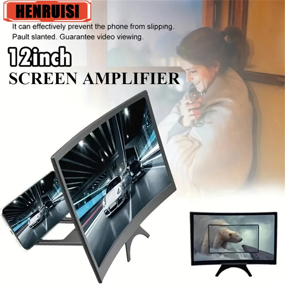 Mobile Phone Screen Magnifier 3D HD Magnifier 12 Inch Large Screen Amplifier Curved Screen Smartphone Video Amplifier Holder
