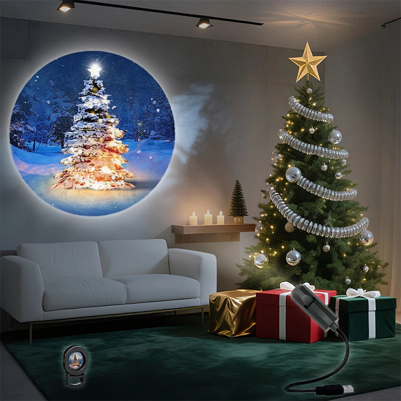 2025 Christmas Decoration Projector LED Night Light USB Powered 360° Rotatable for Creating Festive Atmosphere on Wall Ceiling