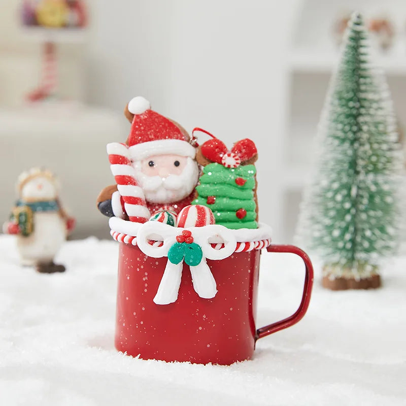 Christmas Coffee Mug Ornaments Enamel Mugs Holiday Coffee Cups Hangings Decoration Mug Of Hot Chocolate Ornaments Coffee Mug