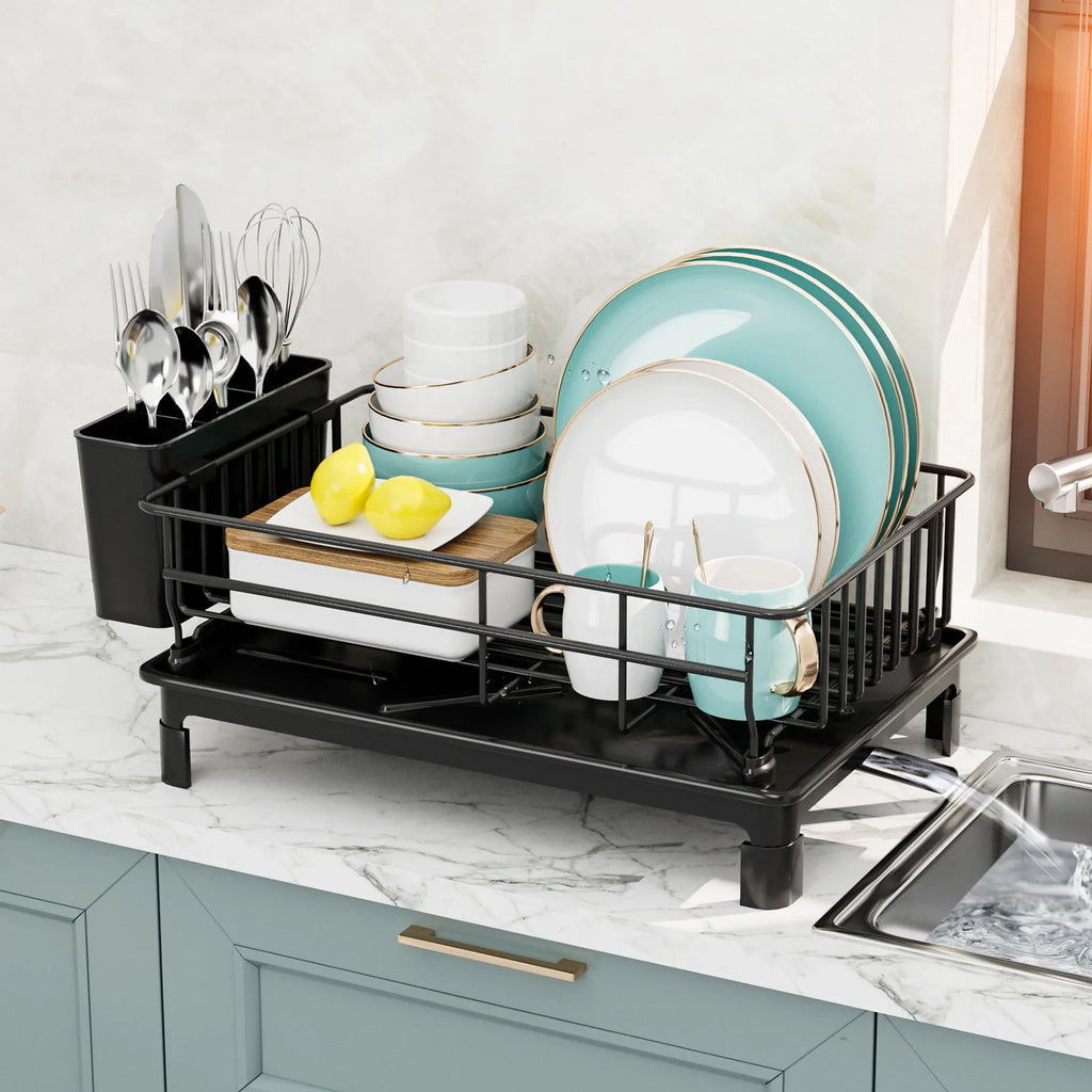 Multi-Functional Kitchen Organizer: Countertop & Cabinet Dish Rack + Utensil Drainer Storage with Stackable Design Storage Rack